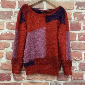 New York & Company Sweater Womens Medium Abstract Metallic Sparkly Fuzzy Knit